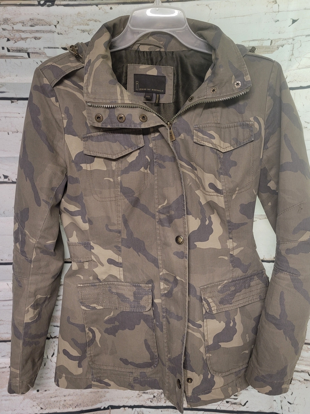 Buffalo David Bitton Camo Utility Jacket Women's Small Hooded Military Style